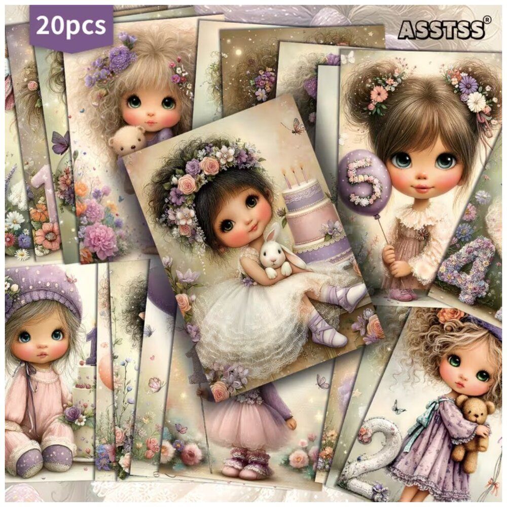 NWT 20pc Vintage Birthday Girl Postcards Junk Journal Craft Ephemera Baby Shower